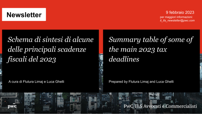 Schema di sintesi di alcune delle principali scadenze fiscali del 2023