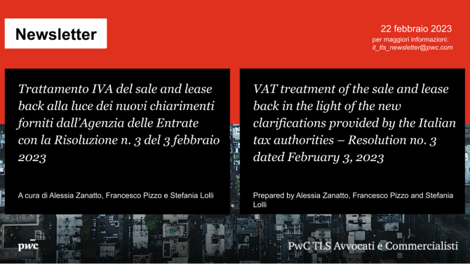Trattamento IVA del sale and lease back alla luce dei nuovi chiarimenti forniti dall’Agenzia delle Entrate con la Risoluzione n. 3 del 3 febbraio 2023