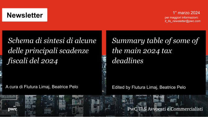 Schema di sintesi di alcune delle principali scadenze fiscali del 2024