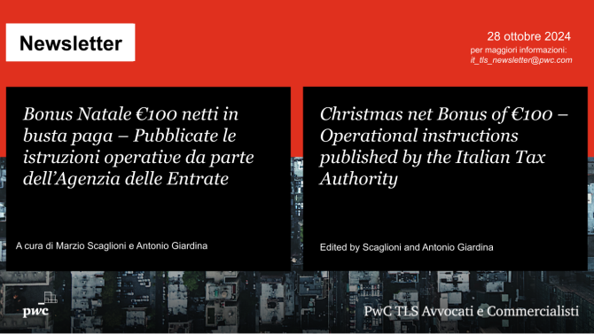 Bonus Natale €100: istruzioni operative Agenzia Entrate - Christmas Bonus €100 – instructions by Italian Tax Authority