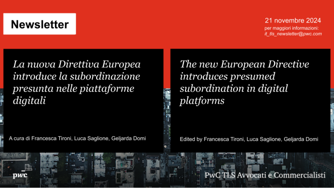 Direttiva UE: subordinazione presunta nelle piattaforme digitali - EU Directive: presumed subordination in digital platforms
