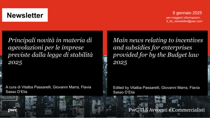 Agevolazioni imprese nella legge di stabilità 2025 - Incentives and subsidies for enterprises in Budget law 2025