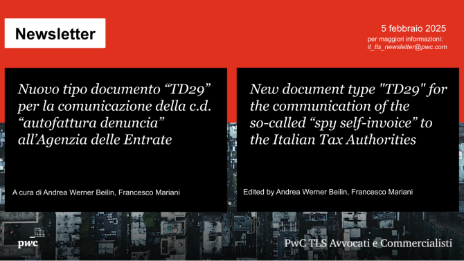 Nuovo tipo documento “TD29” per “autofattura denuncia” all’AdE - New doc type “TD29” for “spy self-invoice” to Tax Authority