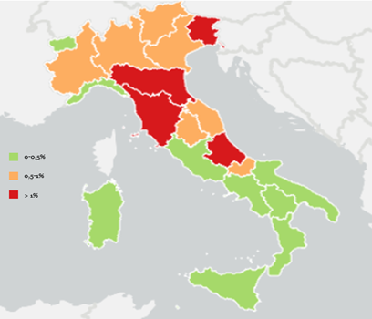 Riduzione dell’export come quota del PIL regionale, 2024, Istat